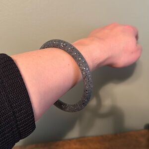 Vintage Plastic or Rubber Bangle Bracelet, Gray, Silver, Glitter, Retro, Boho
